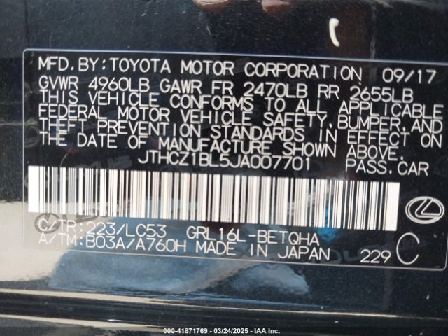 JTHCZ1BL5JA007701 Lexus GS 350