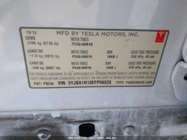5YJSA1H10EFP56526 Tesla Model S P85