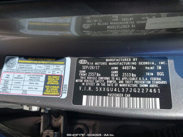 5XXGU4L37JG227461 KIA OPTIMA EX