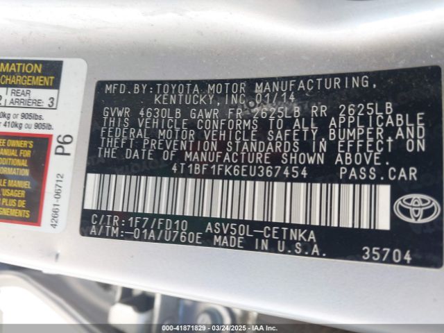 4T1BF1FK6EU367454 Toyota CAMRY LE
