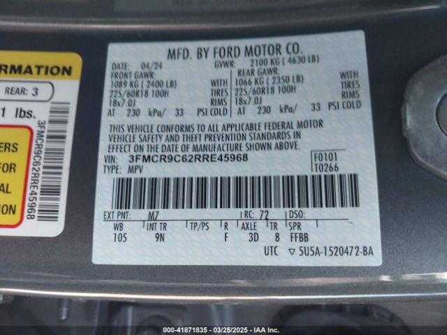 3FMCR9C62RRE45968 Ford Bronco Sport Outer Banks