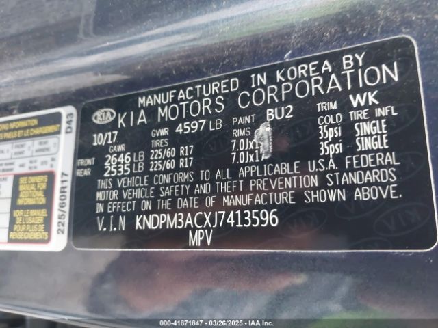 KNDPM3ACXJ7413596 KIA Sportage Lx