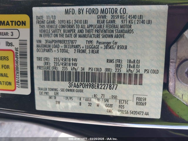 Ford FUSION SE 2014 3FA6P0H98ER227877 Image 9