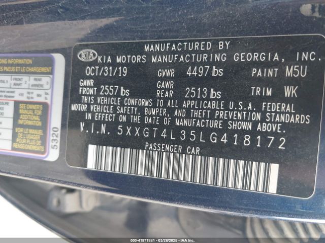 5XXGT4L35LG418172 KIA Optima S