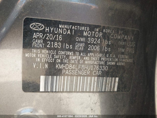 KMHD84LF8HU176330 Hyundai ELANTRA SE