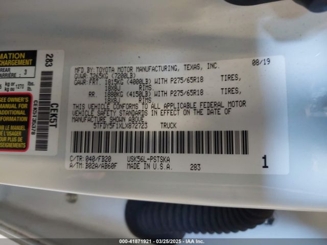 5TFDY5F1XLX872723 Toyota Tundra Sr5