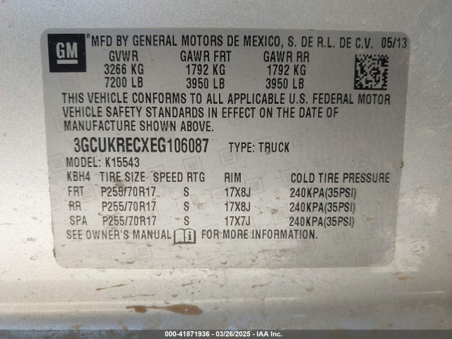 3GCUKRECXEG106087 Chevrolet Silverado 1500 1lt