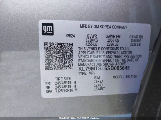 KL79MTSL6SB085645 Chevrolet Trailblazer Fwd Rs