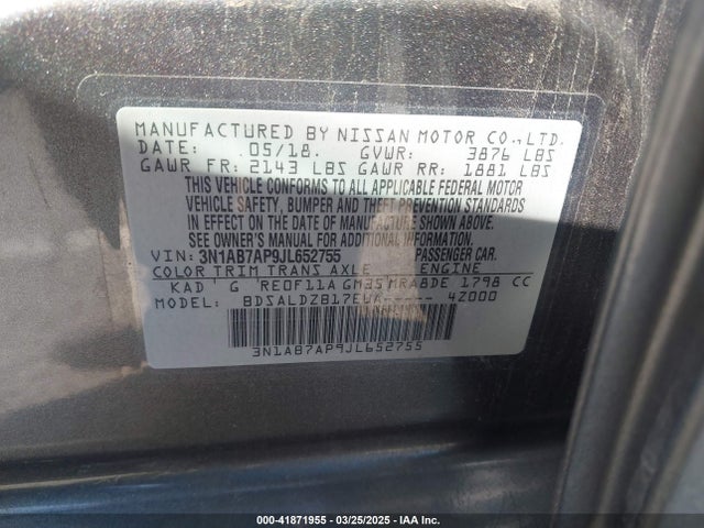 3N1AB7AP9JL652755 Nissan SENTRA SV