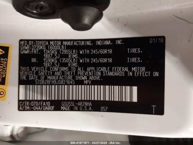 5TDBZRFH9JS821645 Toyota Highlander Le Plus