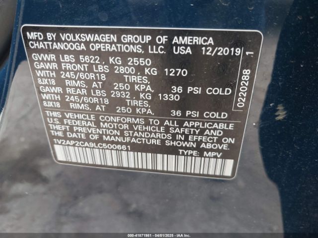 1V2AP2CA9LC500661 Volkswagen Atlas 2.0t S