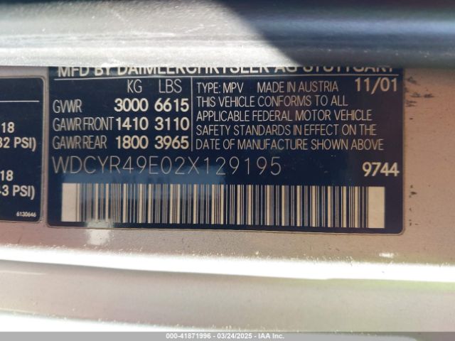2002 MERCEDES-BENZ G 500 WDCYR49E02X129195 Photo 8