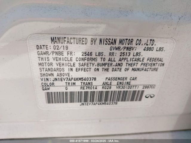 JN1EV7AP4KM540378 Infiniti Q50 3.0t Luxe