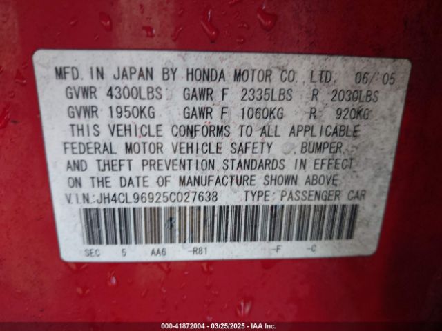 2005 ACURA TSX JH4CL96925C027638 Photo 8