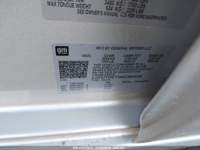 1GCUYDET1MZ365518 Chevrolet Silverado 1500 4wd  Short Bed Lt