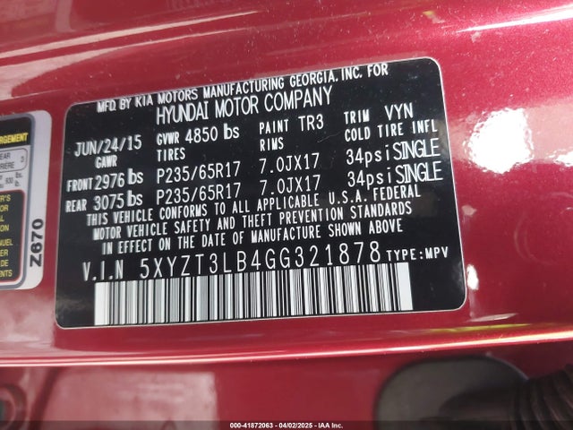 5XYZT3LB4GG321878 Hyundai Santa Fe Sport 2.4l