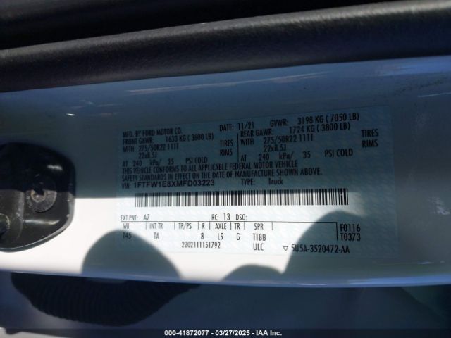 1FTFW1E8XMFD03223 Ford F-150 Limited