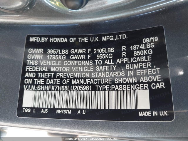 SHHFK7H68LU205981 Honda l15ba