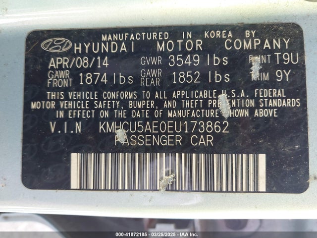 KMHCU5AE0EU173862 Hyundai ACCENT SE
