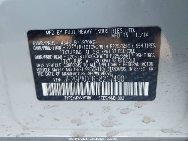 JF2GPACC6F8217490 Subaru Xv Crosstrek 2.0i Premium