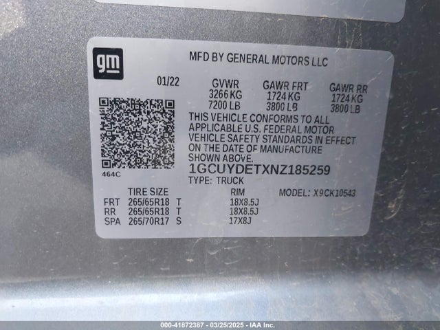 1GCUYDETXNZ185259 Chevrolet Silverado 1500 Ltd 4wd  Short Bed Lt