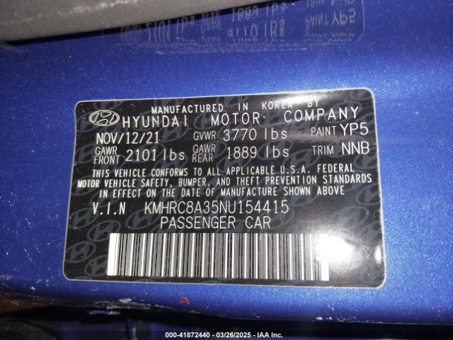 KMHRC8A35NU154415 Hyundai Venue Limited