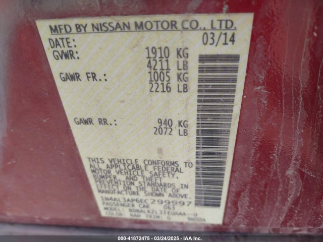 Nissan Altima 2.5 S 2014 1N4AL3AP6EC299997 Image 9