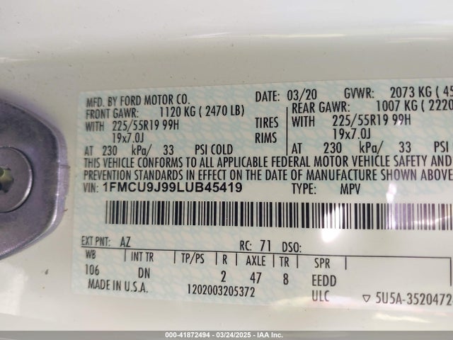 1FMCU9J99LUB45419 Ford Escape Titanium