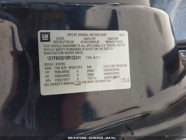 2008 CADILLAC ESCALADE 1GYFK63818R102241 Photo 8