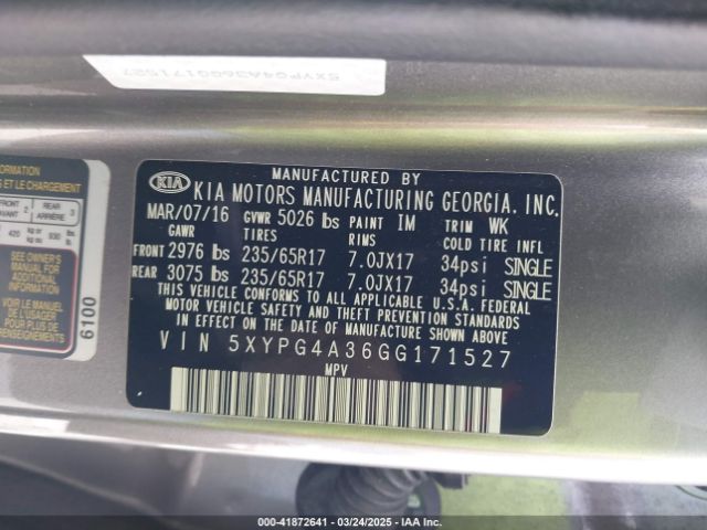 5XYPG4A36GG171527 KIA Sorento 2.4l L