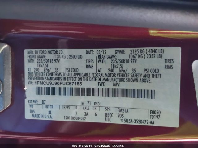 1FMCU9J90FUC67185 Ford Escape Titanium