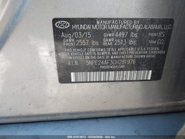 5NPE24AF3GH281976 Hyundai SONATA SE
