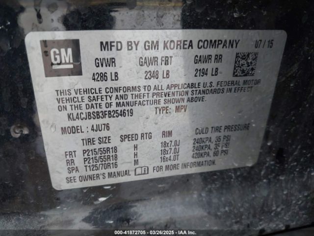 KL4CJBSB3FB254619 Buick Encore Convenience