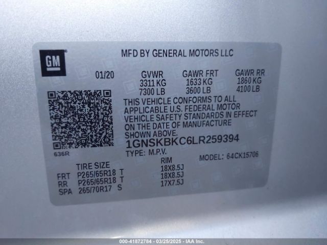 1GNSKBKC6LR259394 Chevrolet Tahoe 4wd Lt