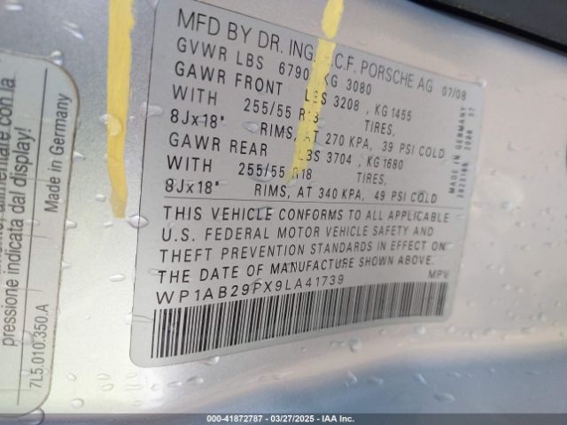 2009 PORSCHE CAYENNE WP1AB29PX9LA41739 Photo 8