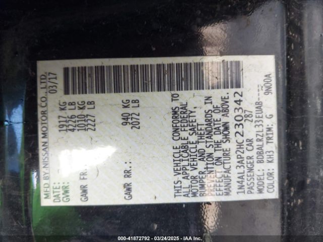 1N4AL3AP2HC230342 Nissan Altima 2.5 Sl