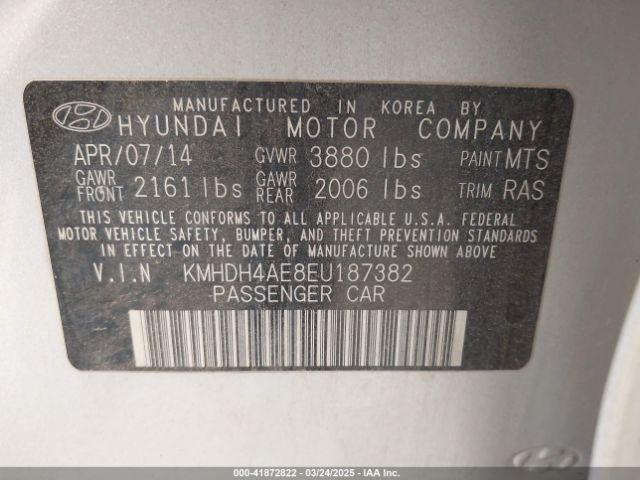 KMHDH4AE8EU187382 Hyundai ELANTRA SE