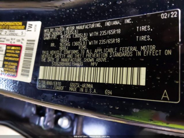 2022 TOYOTA HIGHLANDER 5TDGZRBH8NS194910 Photo 8