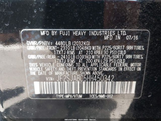 JF2SJABC5HH450342 Subaru Forester 2.5i