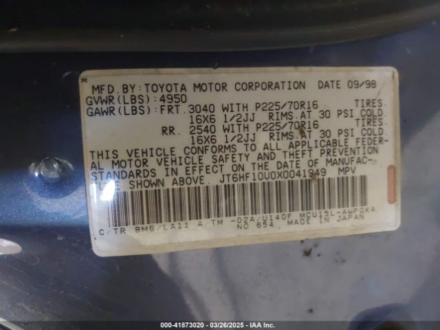 1999 LEXUS RX 300 JT6HF10U0X0041949 Photo 8