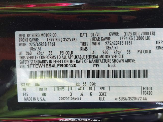 1FTEW1E54LFB00120 Ford F-150 Lariat