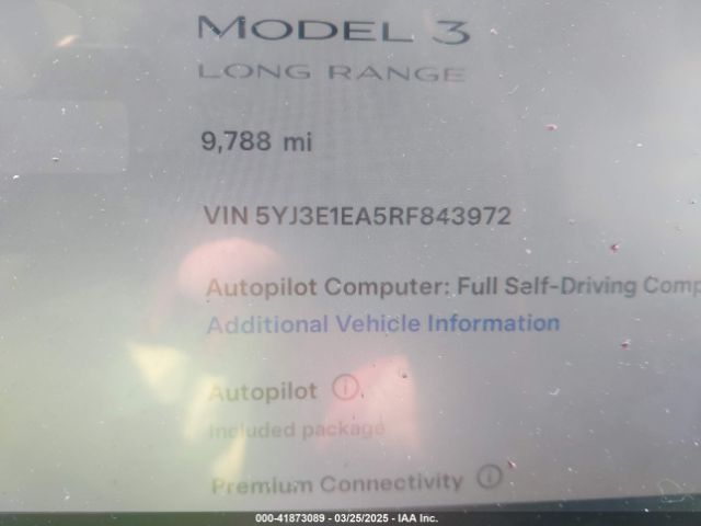 5YJ3E1EA5RF843972 Tesla MODEL 3