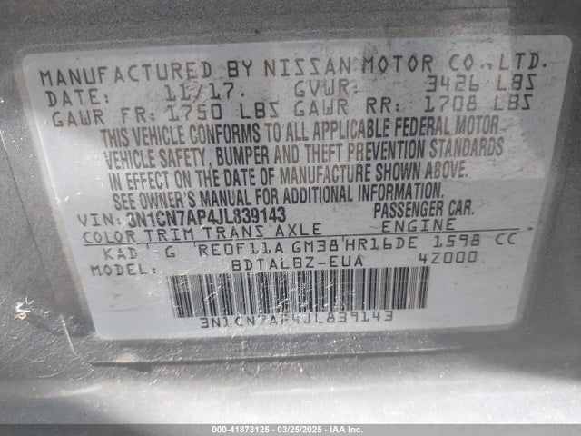 3N1CN7AP4JL839143 Nissan 2018