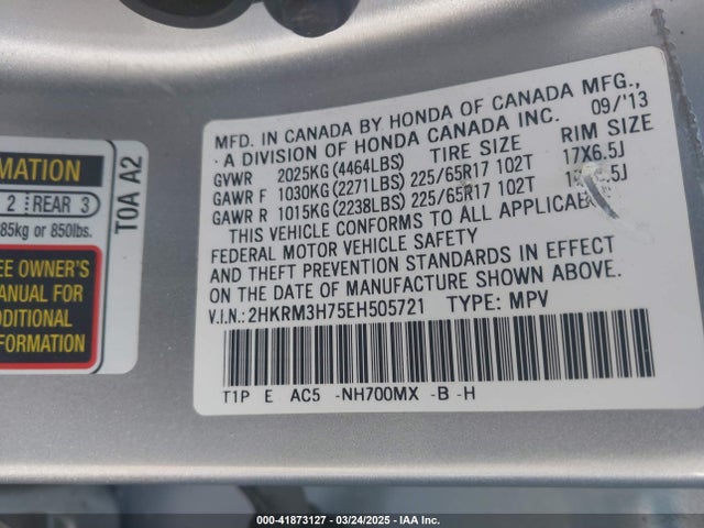 2HKRM3H75EH505721 Honda Cr-v Ex-l