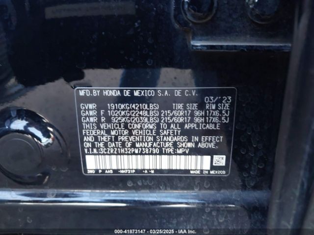 3CZRZ1H32PM738790 Honda Hr-v 2wd Lx