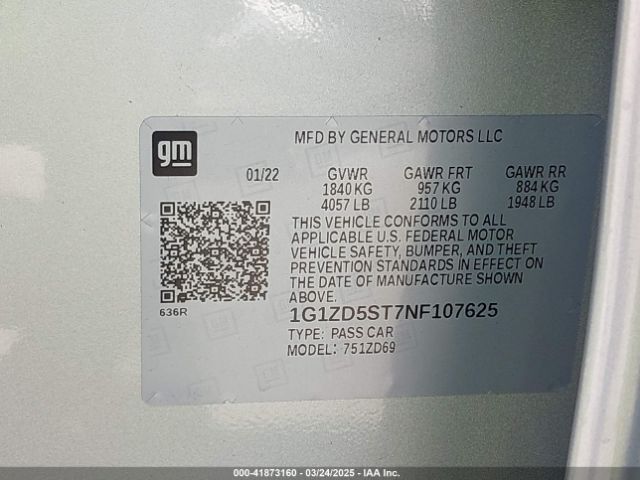 1G1ZD5ST7NF107625 Chevrolet Malibu Fwd Lt