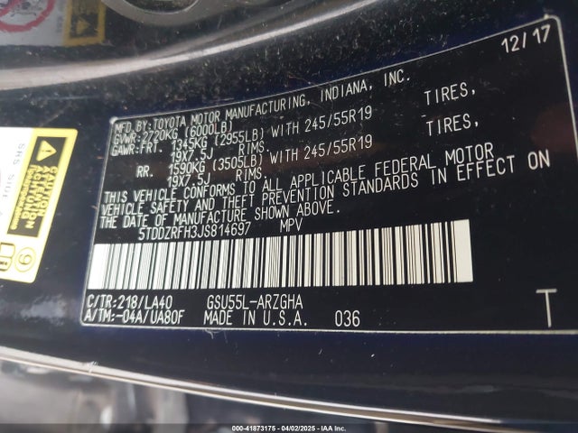 Toyota Highlander Limited Platinum 2018 5TDDZRFH3JS814697 Image 9