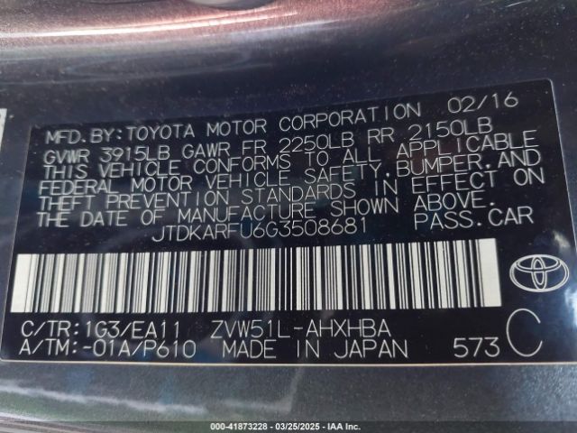 JTDKARFU6G3508681 Toyota Prius Three Touring