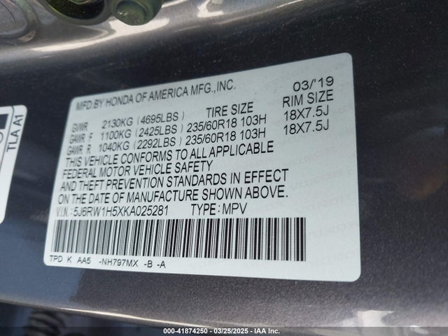 5J6RW1H5XKA025281 Honda CR-V EX