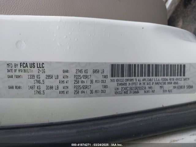 2C4RC1BG1GR291610 Chrysler Town and Country
